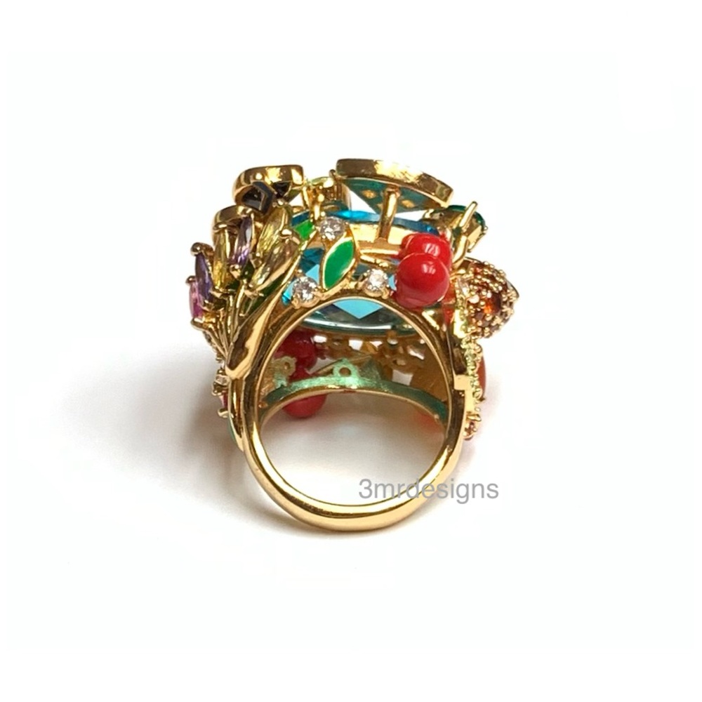 NWT Kate Spade ♠️ SWEET TREASURES 12-K Gold Plated Glass Pearl/CZ Crystals Ring - Picture 5 of 12